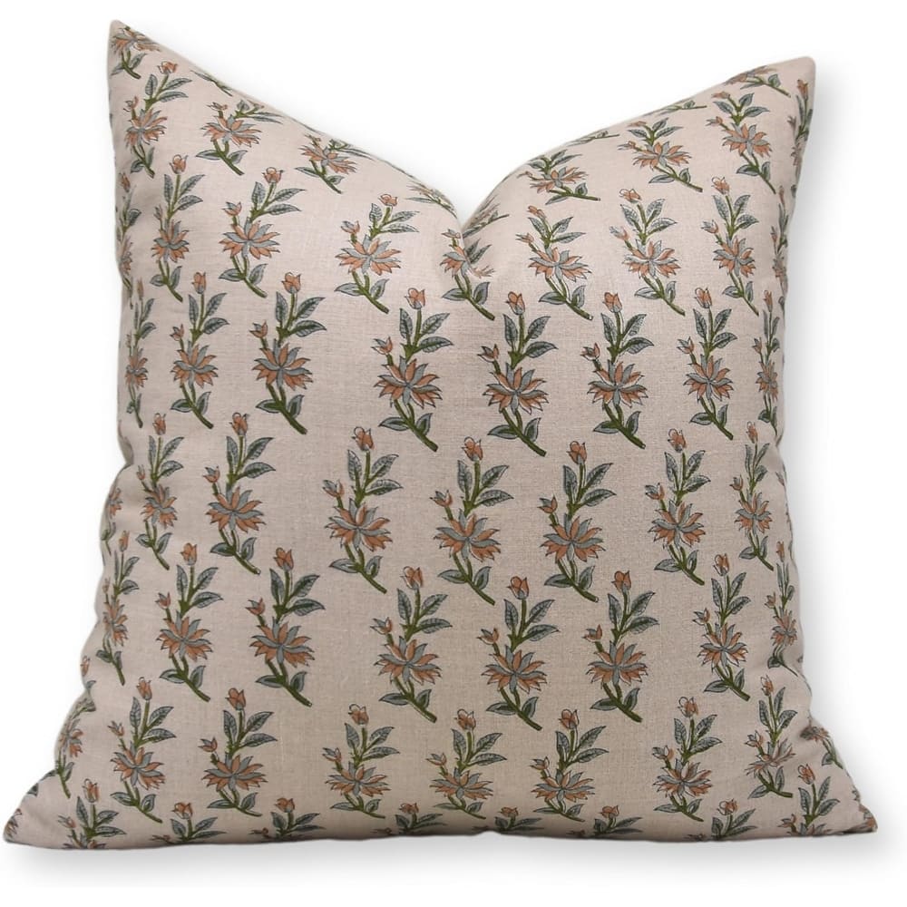 Fabdivine Vintage Floral Block Print Linen Cushion Cover Farmhouse Décor, Deepika