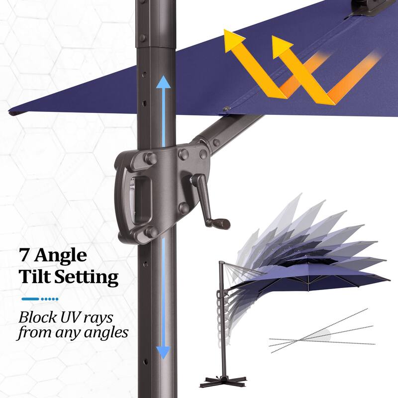 VredHom 11.5FT Dual Wind Vent Offset Cantilever Patio Umbrella with Base
