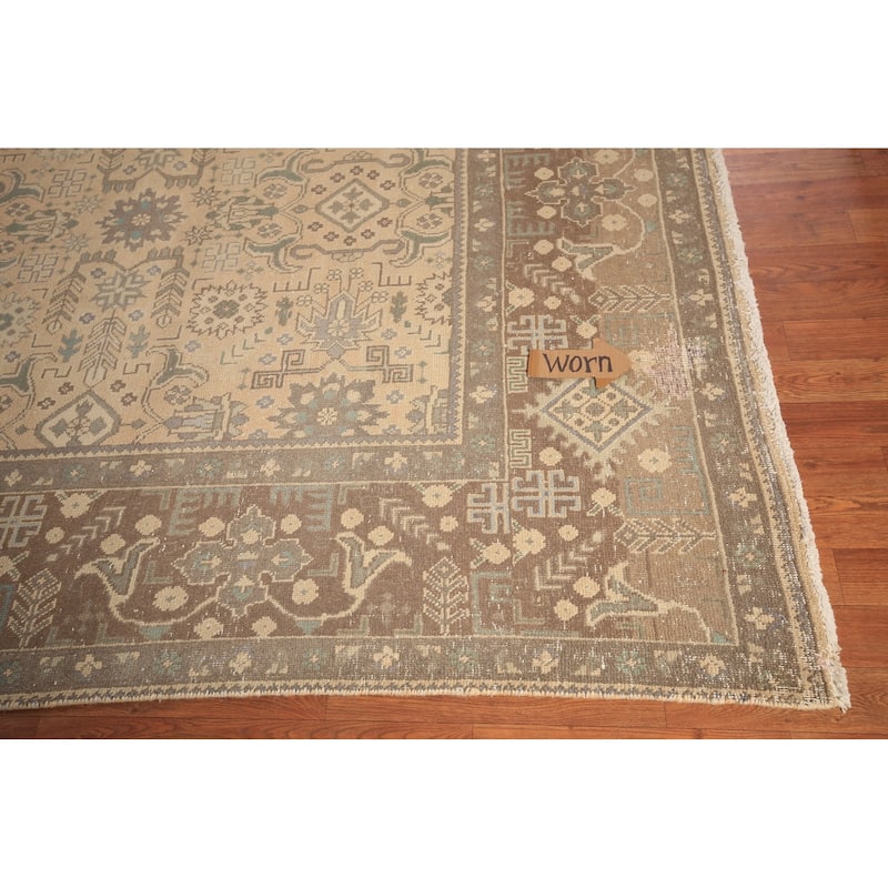 All-Over Tabriz Persian Vintage Area Rug Hand-Knotted Wool Carpet - 9'10" x 12'7"