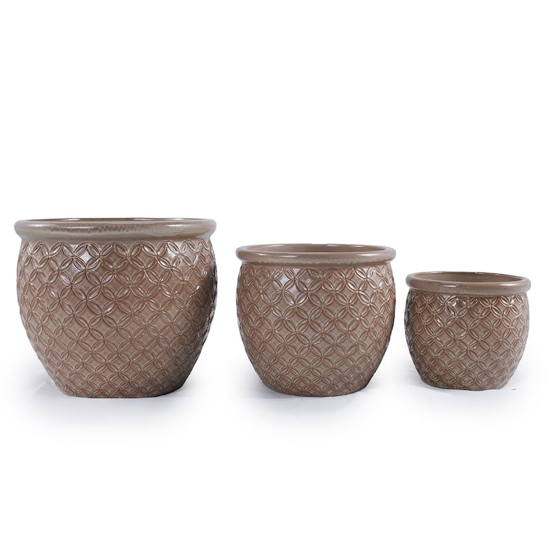 3 Pieces Ceramic Flowerpot, Modern Planter for Patio, Garden or Windowsills - Antique Yellow