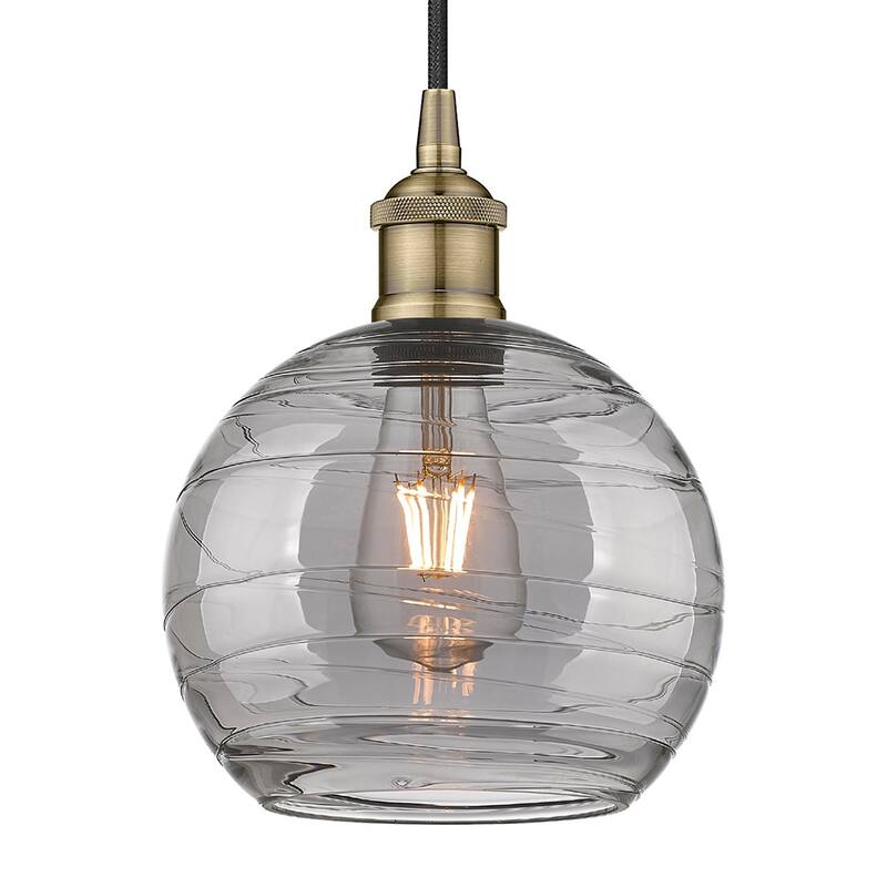 Innovations Lighting 616-1P 10 8 Athens Deco Swirl Pendant Athens Deco - Antique Brass / Light Smoke Deco Swirl