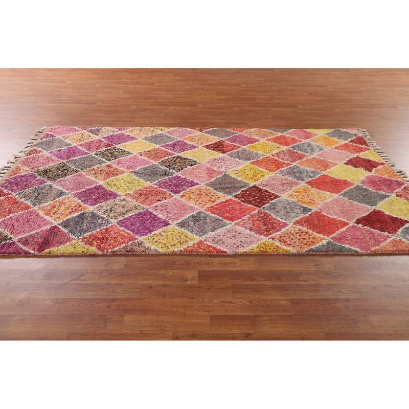 Colorful Trellis Moroccan Pakistan Area Rug Handmade Wool Carpet - 5'0" x 8'8"