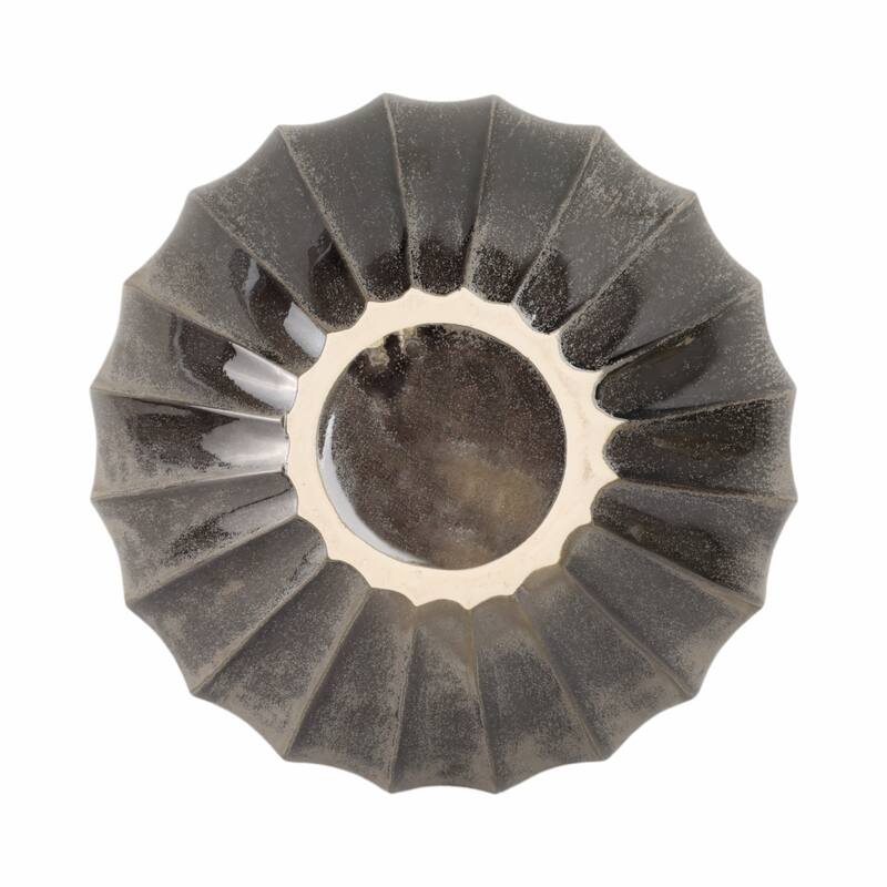 Decorative Round Ribbed Pottery Bowl with Glazed Finsih - 14", Black - 14.5"