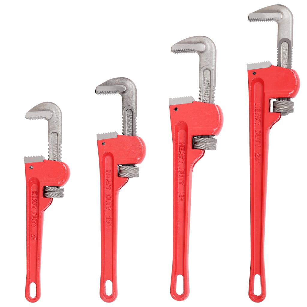 Anmytek 4 Piece Heavy Duty Straight Pipe Wrench Set 8 10 14 and 24 Inch Adjustable Alloy Steel Plumbing Tools for Plumbers - Red