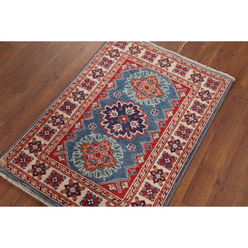 Blue Kazak Accent Rug Handmade Oriental Wool Carpet - 2'1" x 3'0"