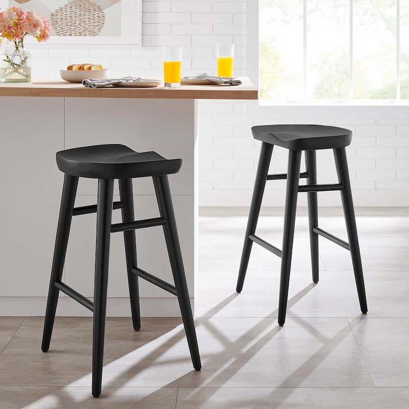 Saville Backless Wood Counter Stools - Set of 2 - Black - Counter Height - 23-28 in.