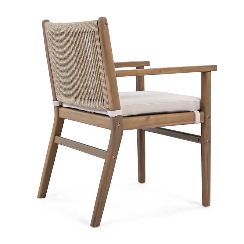 Light Brown Armchairs Outdoor Dining Chairs with Rope Back, Patio Chairs Set of 2 Coffee Chair Reading Chair