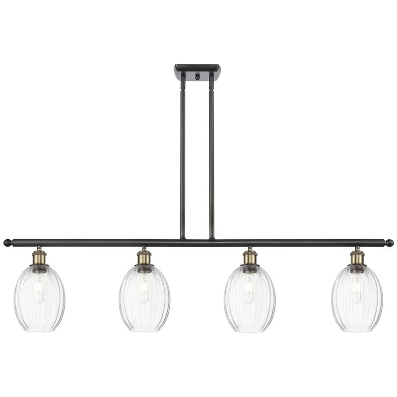 Innovations Lighting Endless Possibilities Ballston - Preston - 4 Light 48" Bulb Shade Stem Hung Island Light - Clear/Black Antique Brass