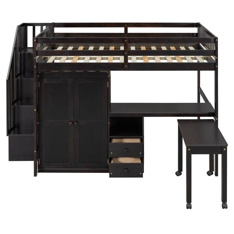 Kids Loft Bed with Desk, Stairs, Wardrobe, Bookshelf & Storage Drawers - Multifunctional Space-Saving Furniture
