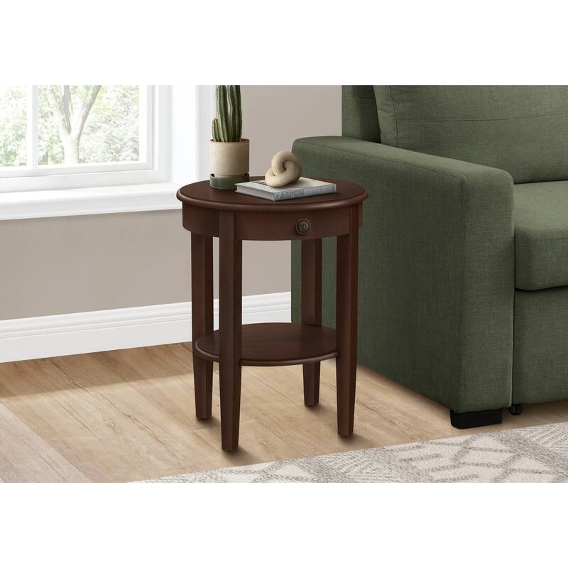 Transitional 2 Tier Accent Table, Round End/Side Table for living room, Nightstand for Bedroom, Brown Veneer