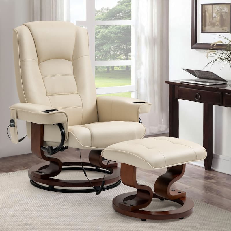 AVAWING Recliner Chair with Ottoman Vibration Massage Swivel - Beige