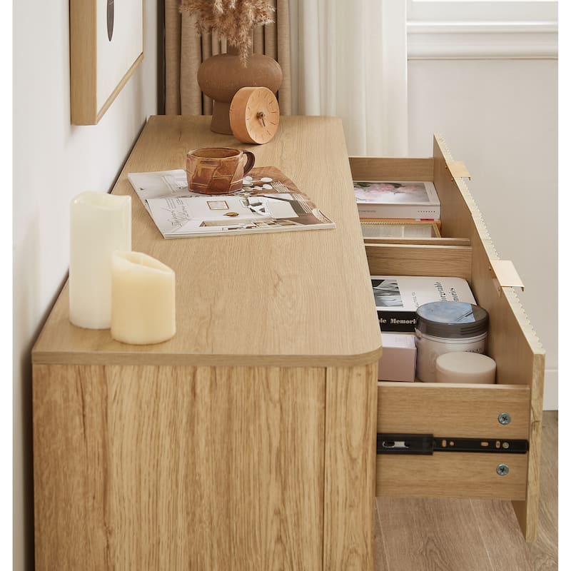 6 Drawers Dresser,55" Wide Modern Chest Of Drawers Curved Wave Design, Dresser Tv Stand, Wood Drawer Organizer