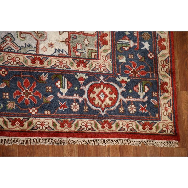 Geometric Heriz Serapi Oriental Area Rug Hand-Knotted Wool Carpet - 8'11"x 11'10"