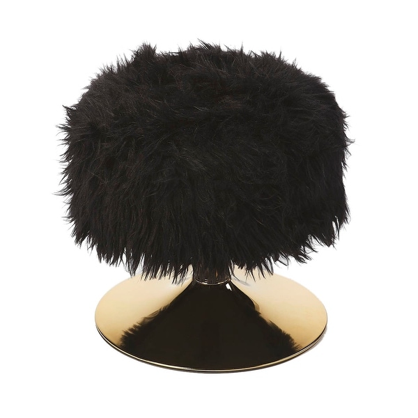 Modern Black Polyester Blend Faux Fur Round Stool