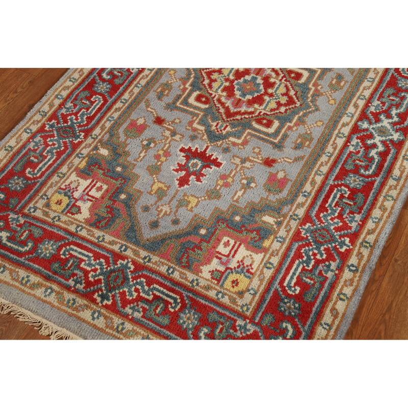 Hand Knotted Oriental 100% Wool Carpet Traditional Medallion Greys & Charcoal Heriz (serapi) Area Rug - 4' 10'' X 3' 0''