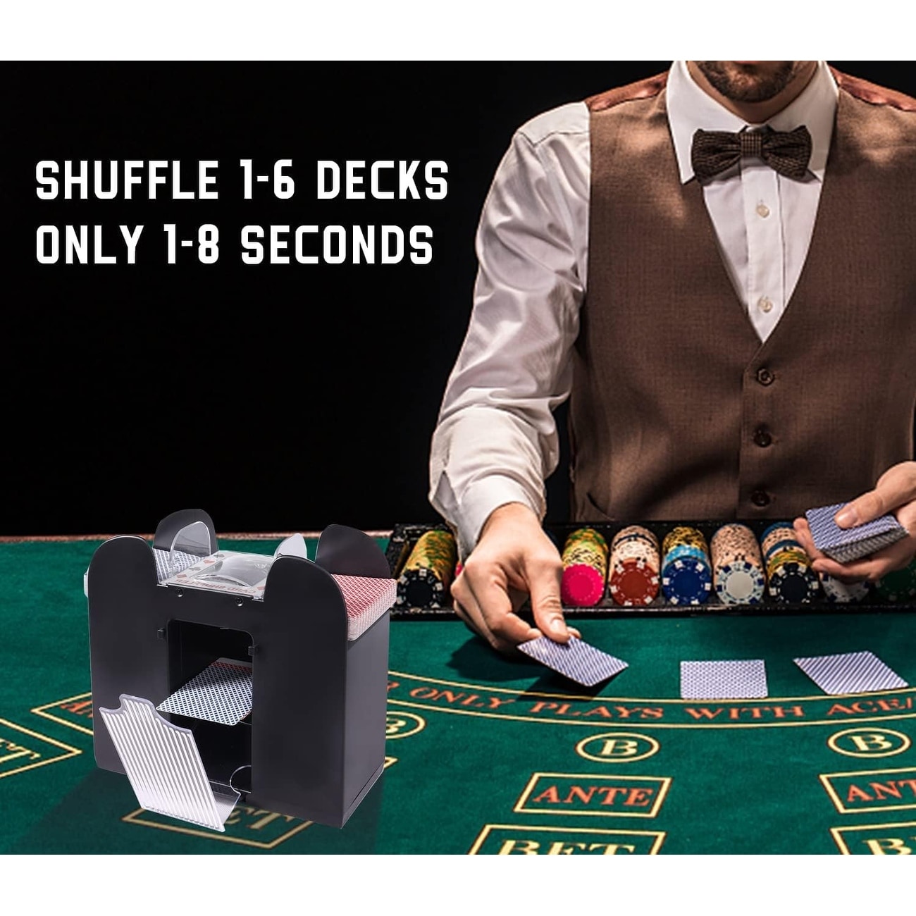 Aoriher Blackjack Casino Game Set - Includes Felt Layout, 6-Deck Shuffler, Dealer & More (Green)