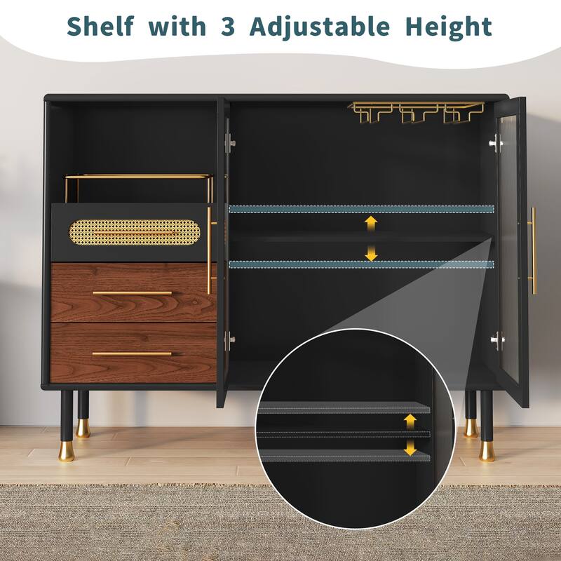 Accent Cabinet with Adjustable Shelves & Wine Rack Modern Bar Cabinet