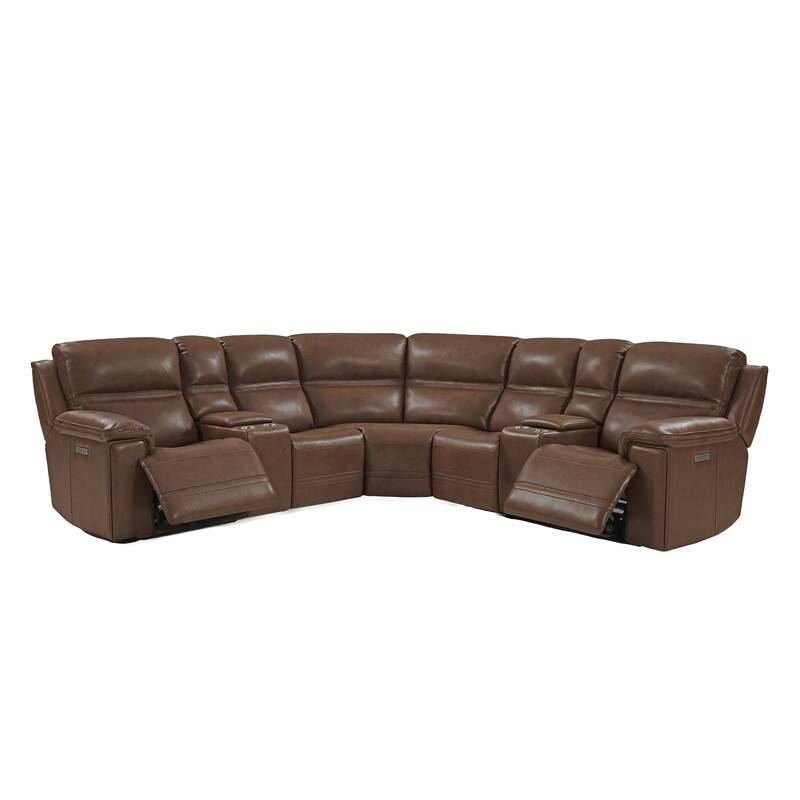 121" W Premium Genuine Leather Dual-Power Sectional Sofa with Console, Zero Gravity, Adjustable Headrest