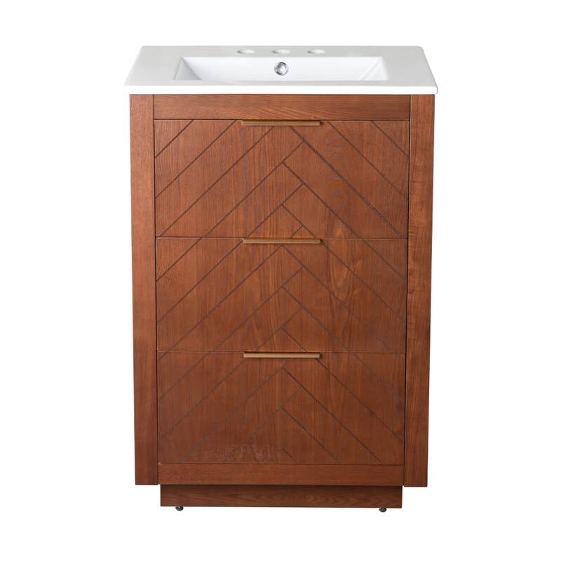 Swiss Madison SM-BV372-3 Daxton 24" Free Standing Single Basin Vanity - Brown Oak / White