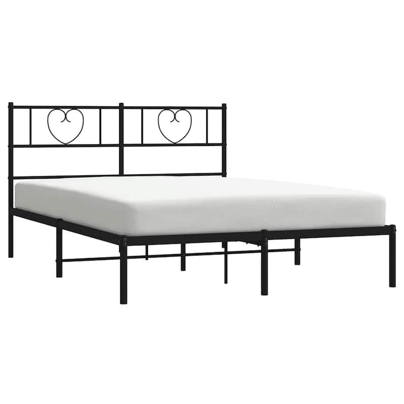 vidaXL Queen Metal Bed Frame with Headboard, Black, No Mattress - 81.5" x 61.4" x 35.4"
