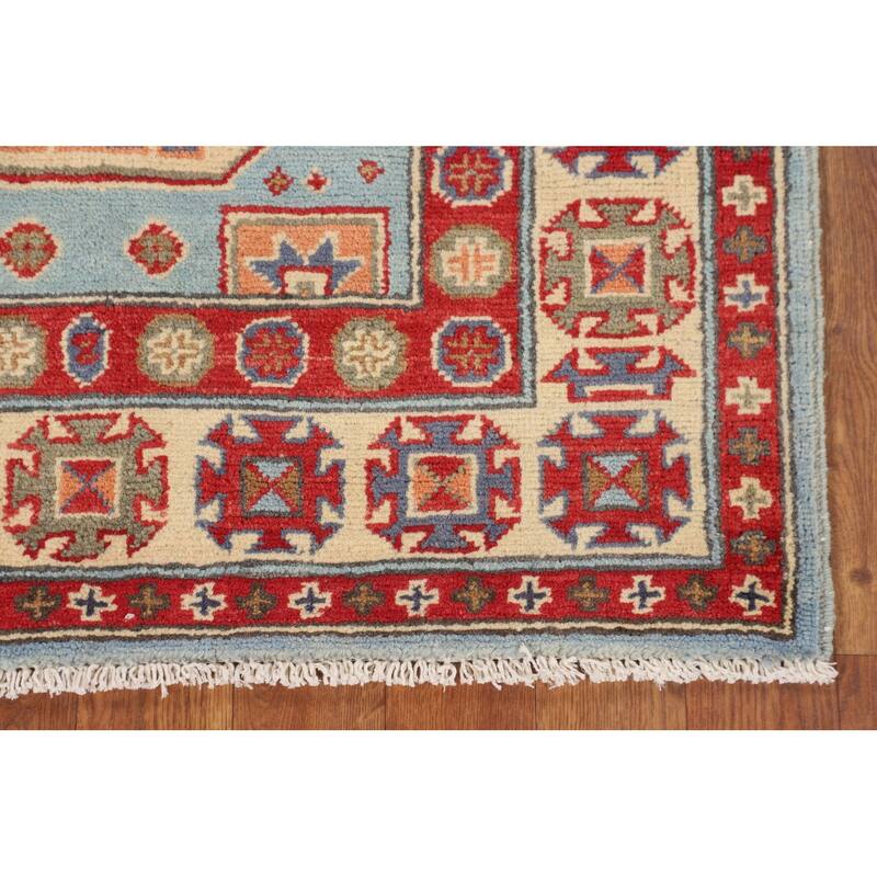 Light Blue Kazak Oriental Accent Rug Handmade Geometric Wool Carpet - 2'9" x 3'10"