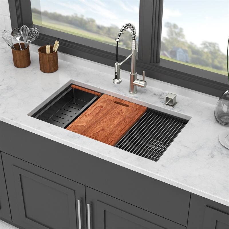 33" Undermount Kitchen Sink,Gunmetal Black Single Bowl,Kitchen Sinks