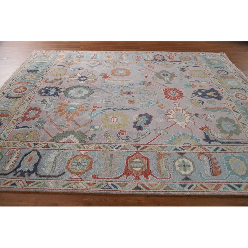 All-Over Floral Oushak Living Room Area Rug Handmade Wool Carpet - 7'10"x 9'8"