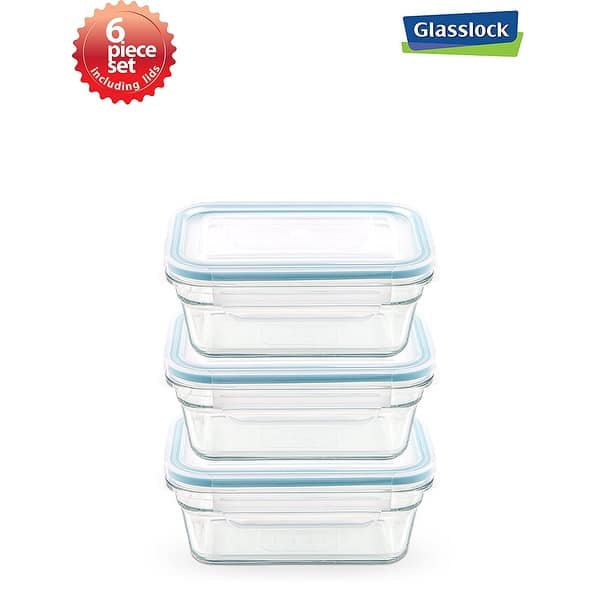 Glasslock Rectangular Food Container 6 Piece Set (1.6cups/378ml) Bed