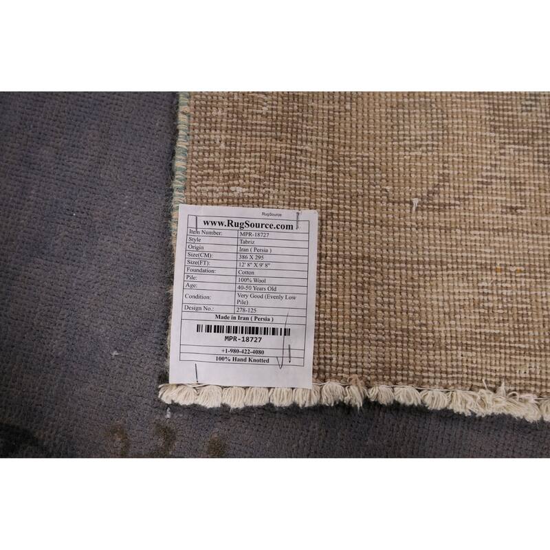 Purple Tabriz Vintage Persian Rug Handmade Wool Carpet - 9'8" x 12'8"