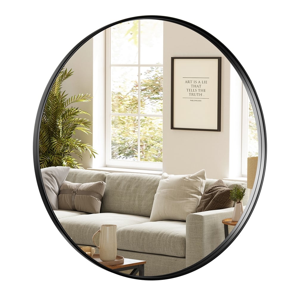 Modern Round Metal Frame Wall Accent Mirror