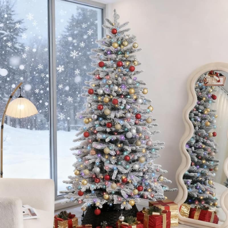 Snow Flocked Artificial Christmas Tree - Festive Snowy Finish - Green