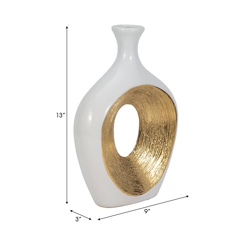Modern Ceramic Textured Oval Cut-Out Vase - Home Decor - 13"