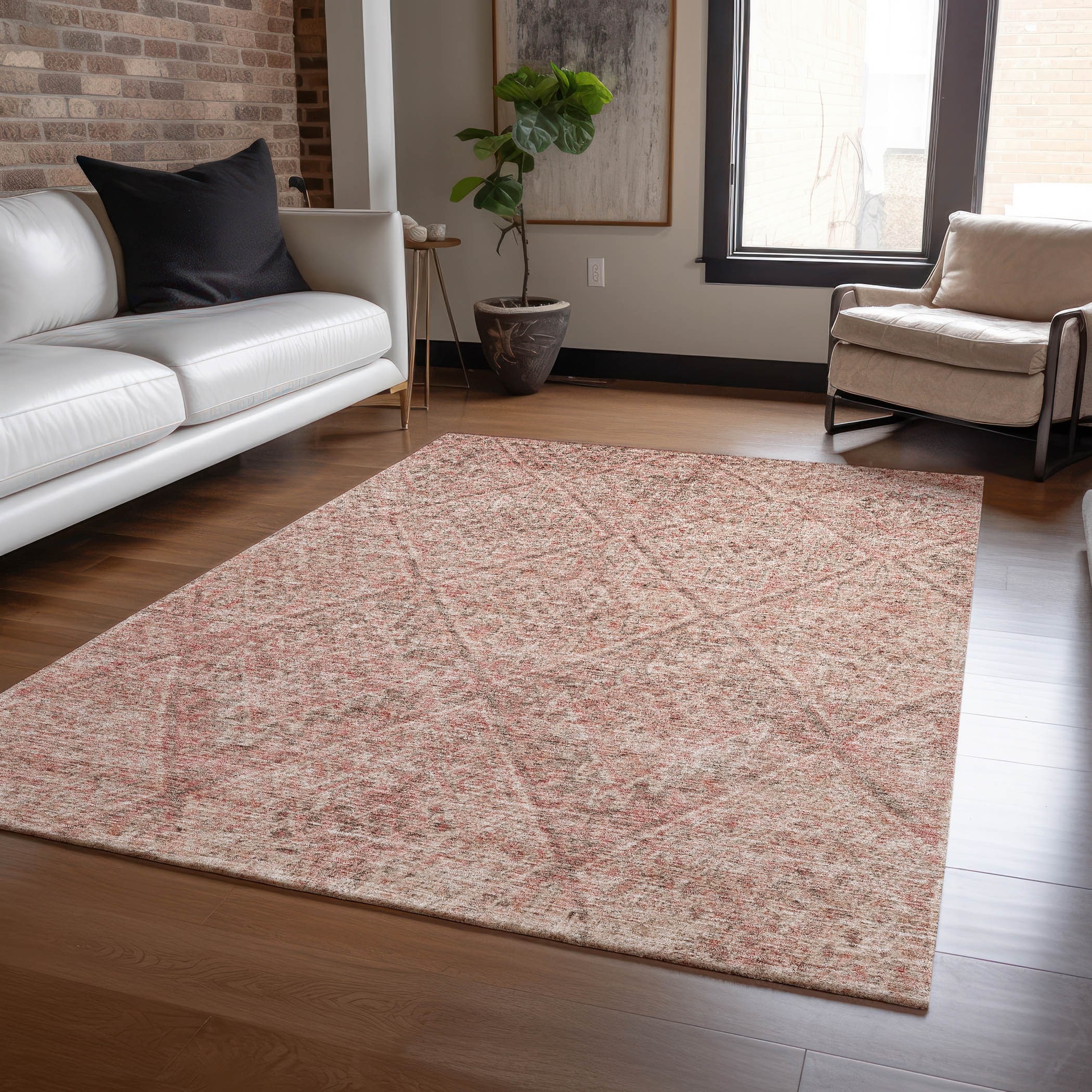 Machine Washable Indoor/ Outdoor Moroccan Boho Chantille Rug
