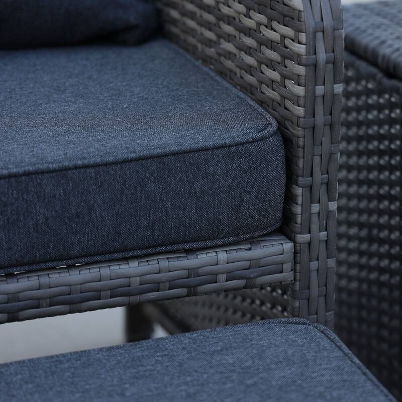 5-Piece PE Wicker Outdoor Conversation Set with Cushioned Chairs, Tuck-Away Ottomans & Coffee Table