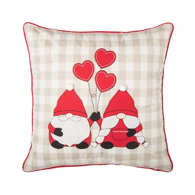 18" x 18" Valentine's Day Gnomes w/ Heart Balloons Embroidered Accent Throw Pillow