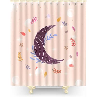 Funny Shower Curtain for Bathroom - Boho Bath Curtain Set (Pink Moon)