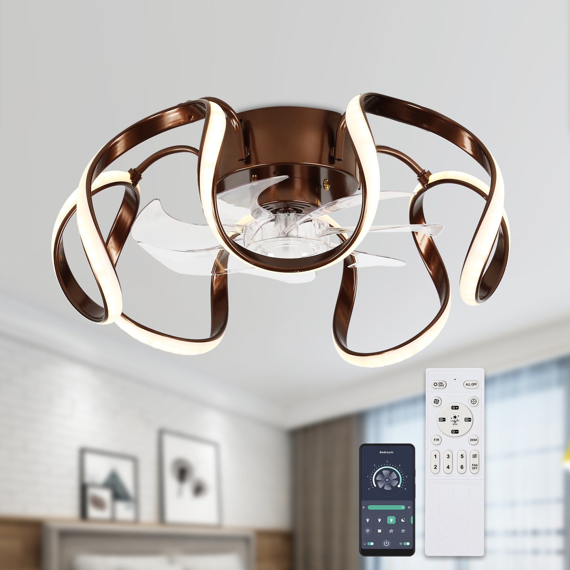 Cusp Barn 20in. Modern Low Profile Ceiling Fan with Light, Flush Mount Dimmable LED Ceiling Fan, Reversible Fan with APP Control