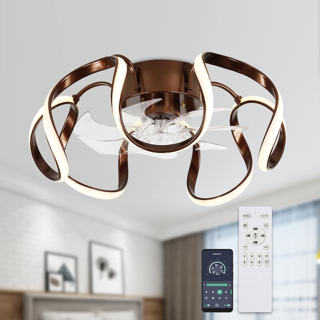 Cusp Barn Modern 20-inch Ceiling Fans with Lights and Remote, Stepless Dimmable Low Profile Flush Mount Ceiling Fan for Bedroom