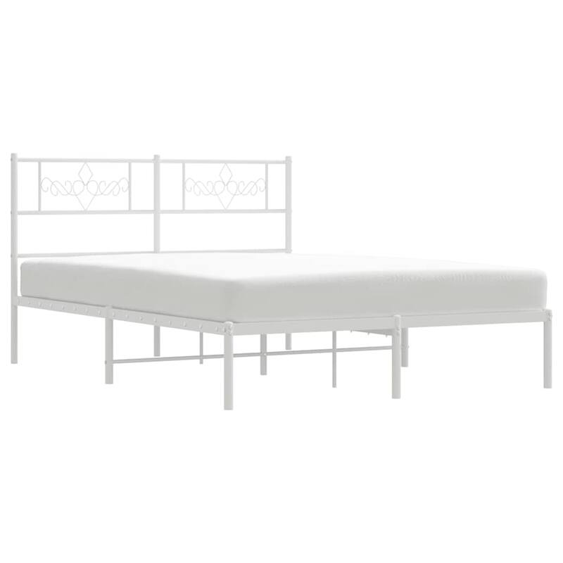 vidaXL 12 Inches White Full Size Metal Bed Frame No Mattress - 77.2" x 55.9" x 35.4"