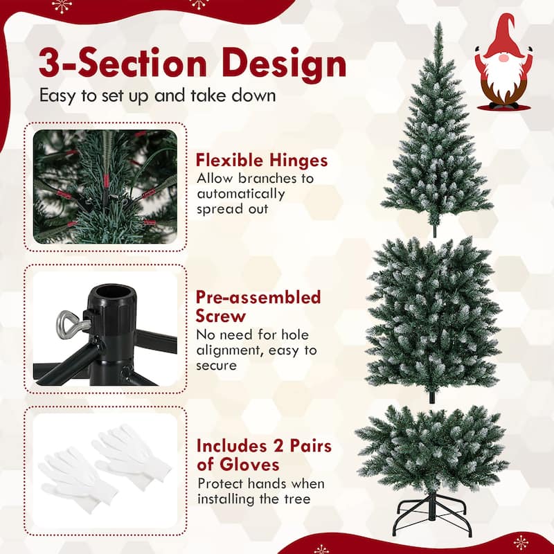 Gymax 6 FT Pre-Lit Artificial Christmas Tree Hinged Slim Pencil Xmas