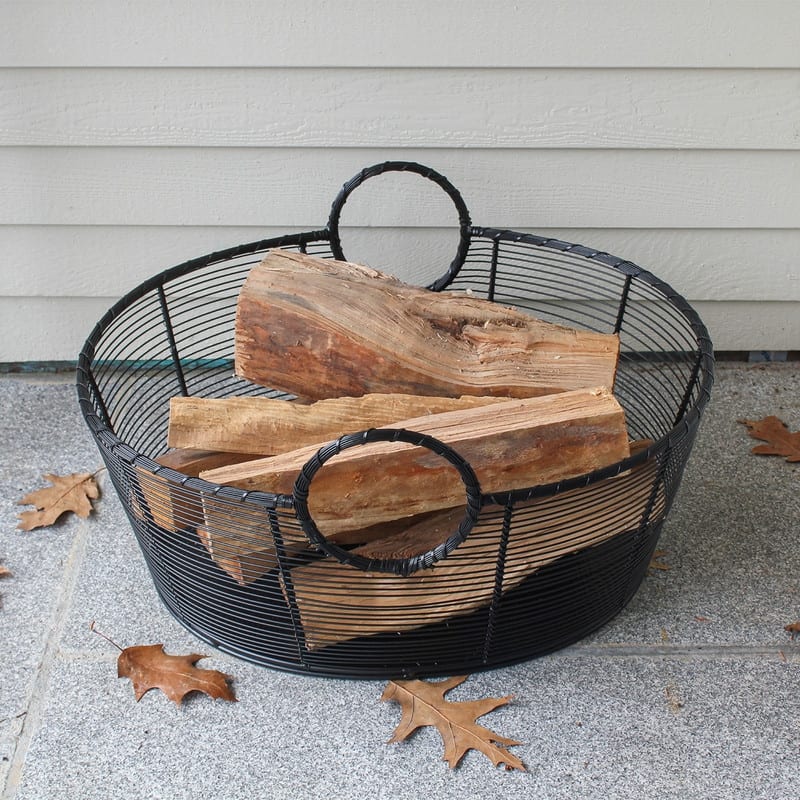 Achla Designs Small Hand-Woven Steel Harvest Basket, Black Powder Coat Finish