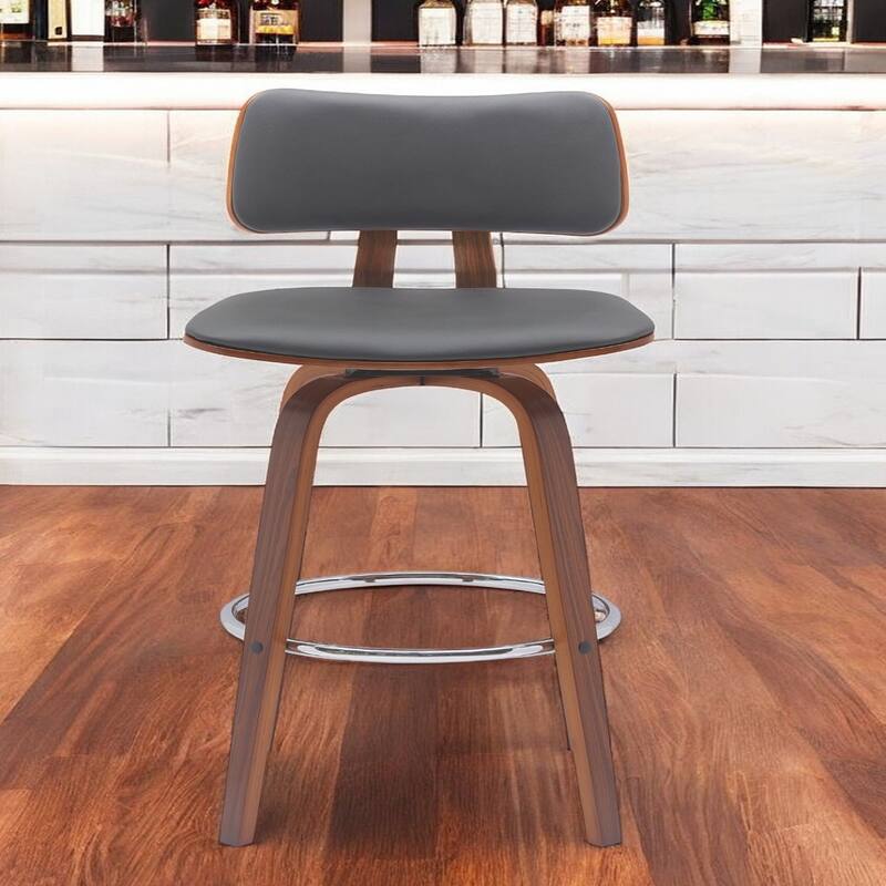 Faux Leather Armless Counter Height Bar Chair with Wood Frame, Swivel and Footrest