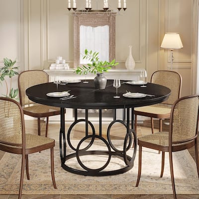 47 Inches Round Dining Table with Sturdy Metal Base for 4-6 People