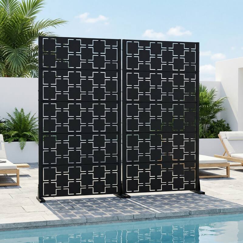 Outdoor Freestanding Metal Privacy Screen Decorative Garden Fence Set of 2