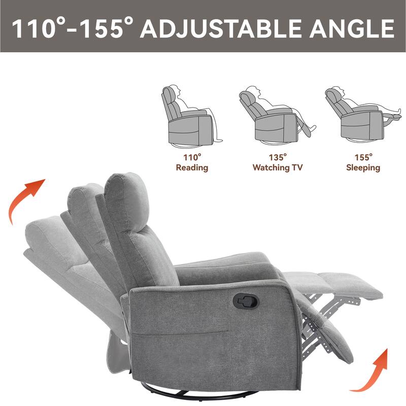 Rocker and Swivel Heat Massage Manual Recliner Chair for Living Room