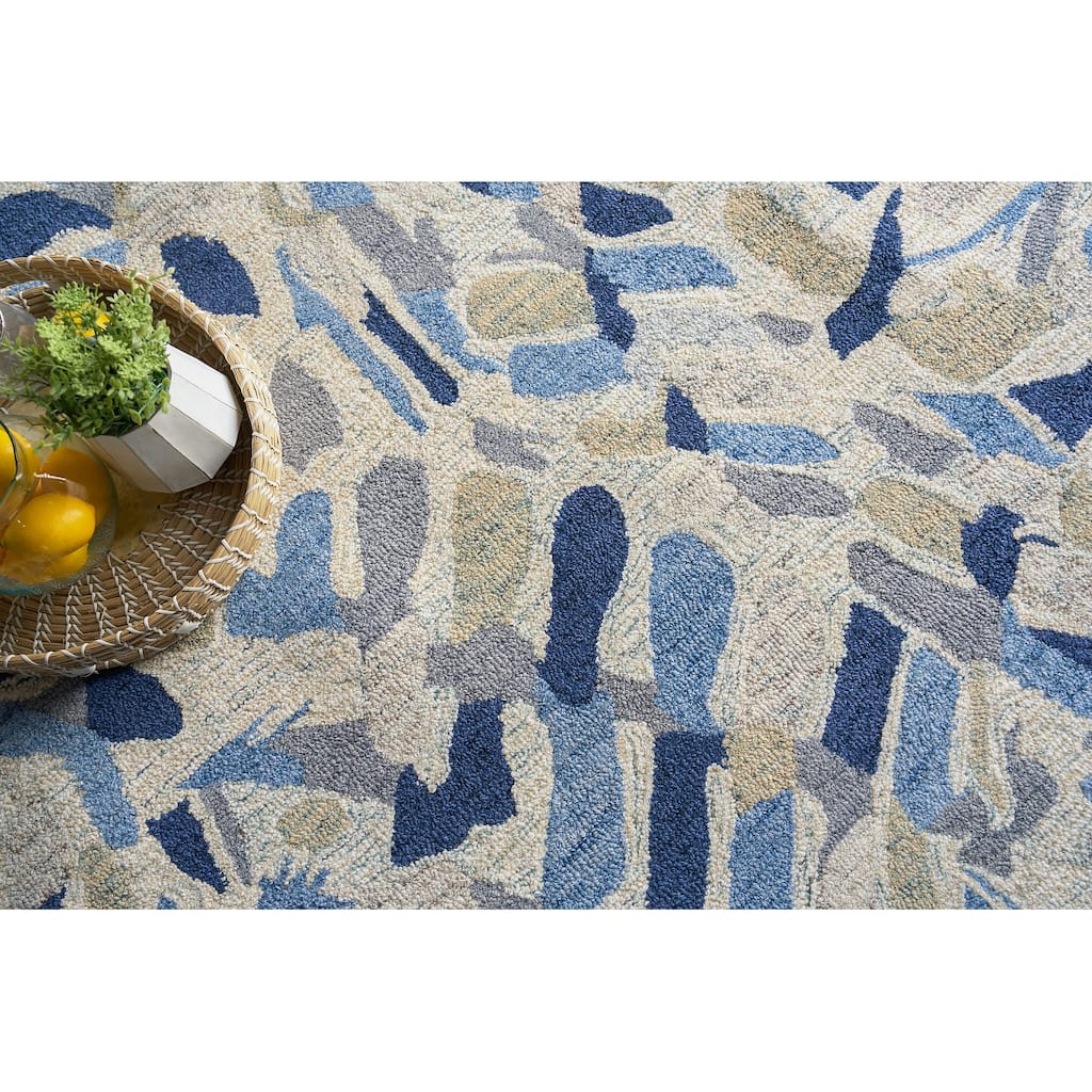 Botanica Navy/Ivory/Multi New Zealand Wool hand-tufted Area Rug