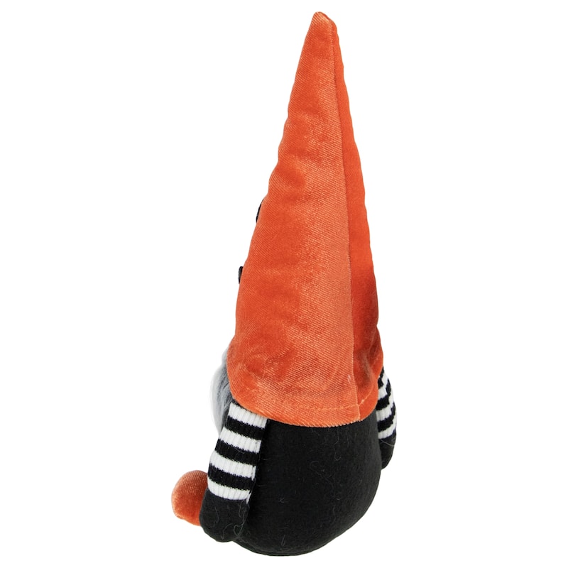 9.75" Black and Orange Halloween Gnome with Jack-O-Lantern Hat
