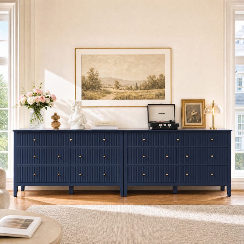 blue dresser with gold knobs Long Blue Dresser - Kacha Furniture
