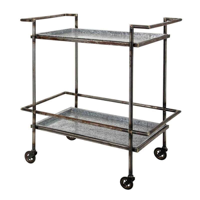 30.7x17.1x34.6" Percy Galvanized Metal Bar cart in Gray & Black