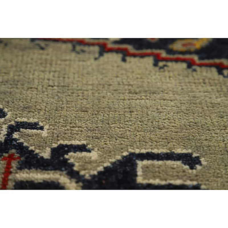 Green Geometric Viss Indian Area Rug Hand-Knotted Wool Carpet - 8'7" x 11'9"